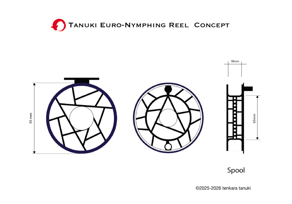 Euro-nymphing reel specs  diameter, spool width, arbor size, and material details